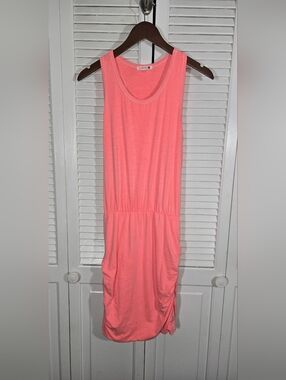Sundry Ruched Pink Jersey Material Racerback Tank Dress Scoop Neck Sz 2
